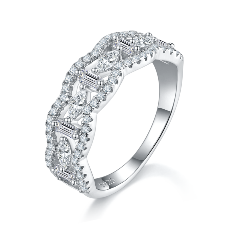S925银镀白金主副套戒叠戴Women's Ring定制选款主石Moissanite0.5ct/副石高碳钻