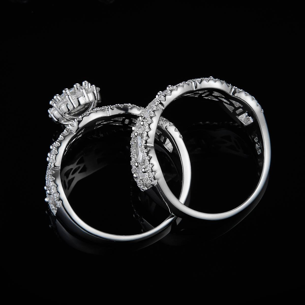 S925 Silver Plated Platinum Primary and Secondary Set Ring, Stacked Women's Ring, Customized Selection, Main Stone Moissanite Diamond 0.5ct/Secondary Stone High Carbon Diamond