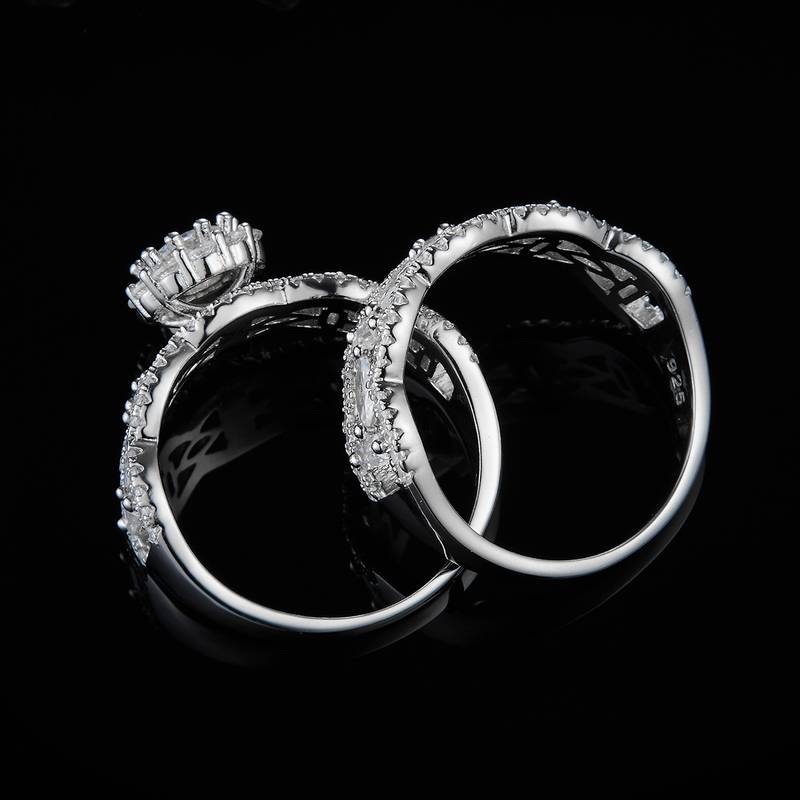 S925银镀白金主副套戒叠戴Women's Ring定制选款主石Moissanite0.5ct/副石高碳钻