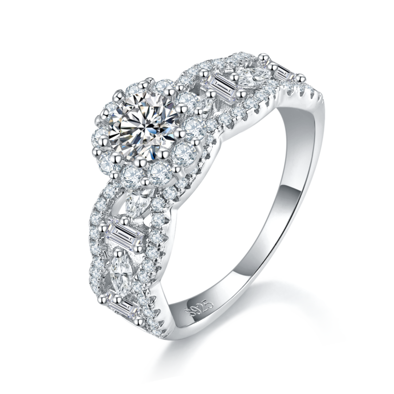 S925银镀白金主副套戒叠戴Women's Ring定制选款主石Moissanite0.5ct/副石高碳钻