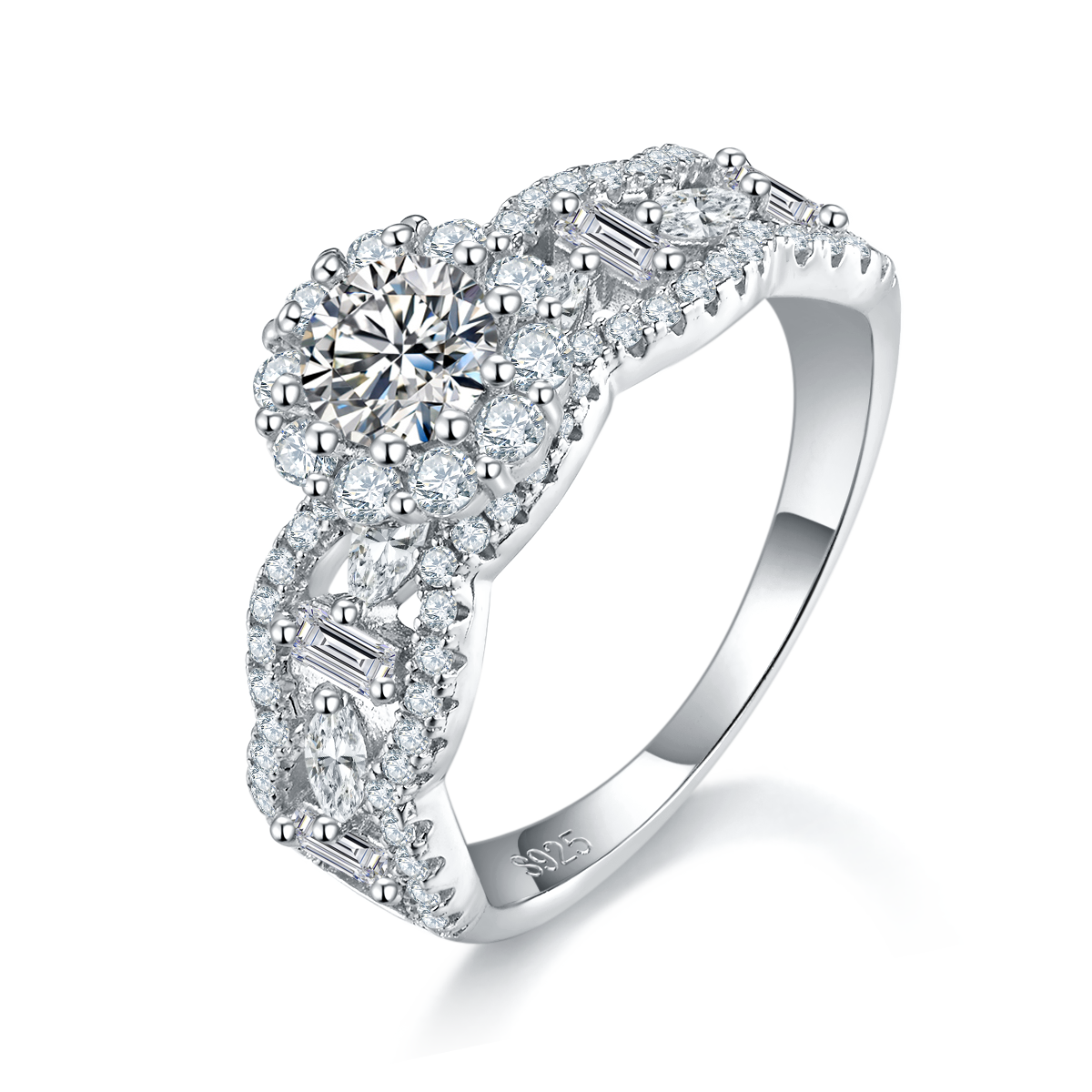 S925 Silver Plated Platinum Primary and Secondary Set Ring, Stacked Women's Ring, Customized Selection, Main Stone Moissanite Diamond 0.5ct/Secondary Stone High Carbon Diamond