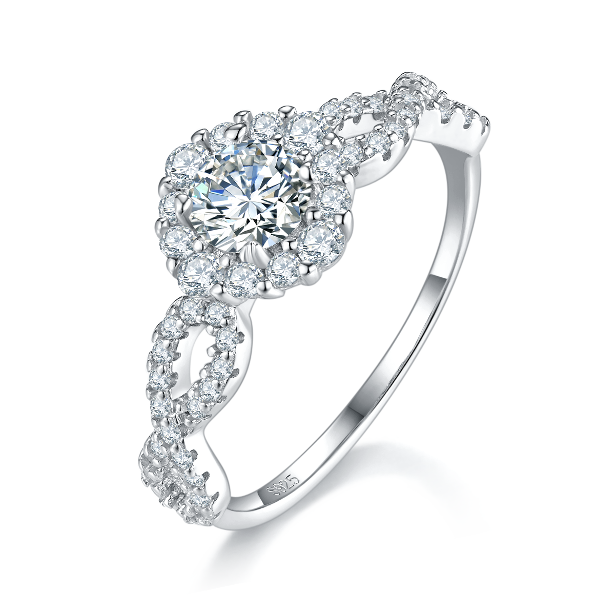 Twisted arm light luxury women's ring S925 silver plated platinum customized selection main stone moissanite diamond 0.5ct/secondary stone high carbon diamond