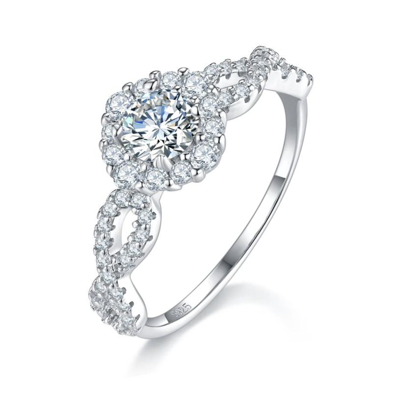 扭臂Affordable LuxuryWomen's RingS925银镀白金定制选款主石Moissanite0.5ct/副石高碳钻