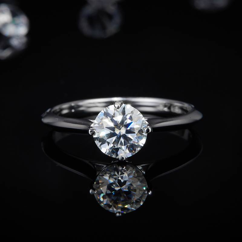 单头女戒S925银镀白金女戒定制选款主石莫桑钻1.0ct