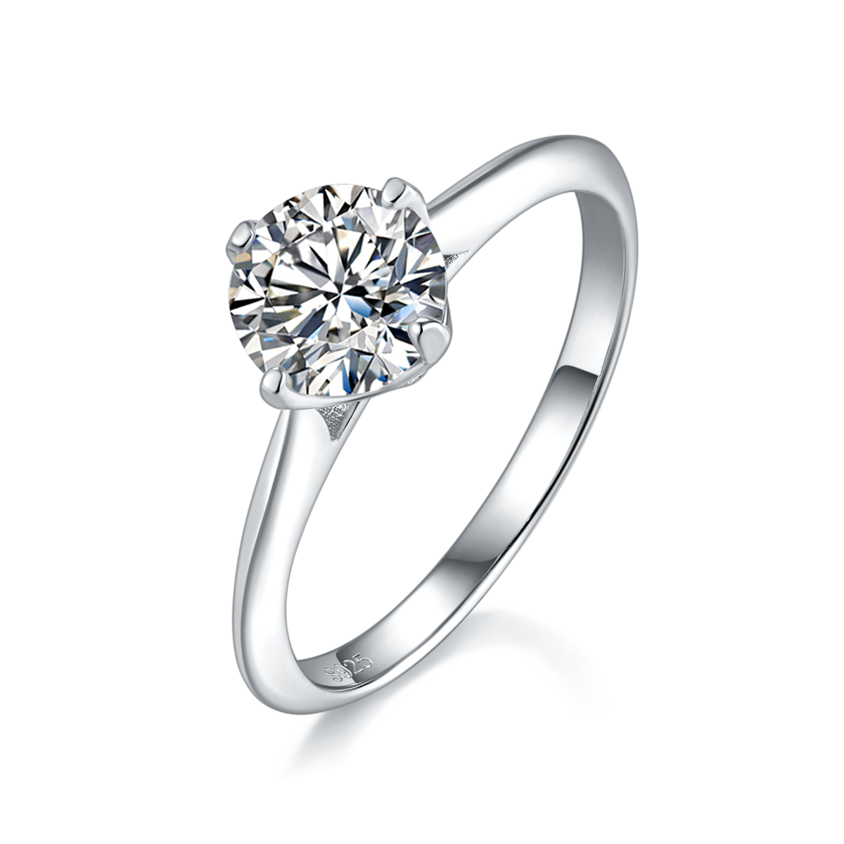 单头女戒S925银镀白金女戒定制选款主石莫桑钻1.0ct