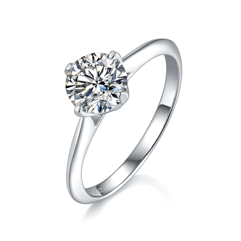 单头女戒S925银镀白金女戒定制选款主石莫桑钻1.0ct