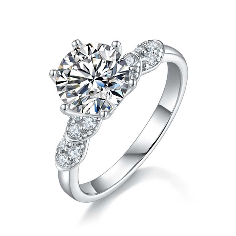 六爪Women's RingS925银镀白金定制选款主石Moissanite2.0ct/副石高碳钻