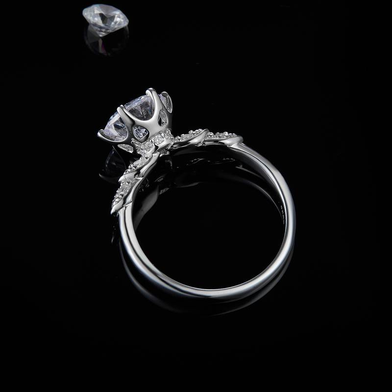 六爪Women's RingS925银镀白金定制选款主石Moissanite2.0ct/副石高碳钻