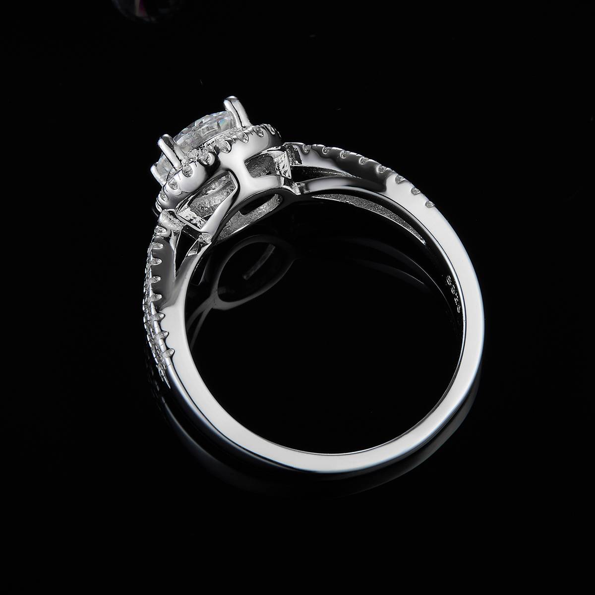 Light Luxury Round Bag Women's Ring S925 Silver Plated Platinum Customized Selection Main Stone Moissanite Diamond 1.0ct/Secondary Stone High Carbon Diamond