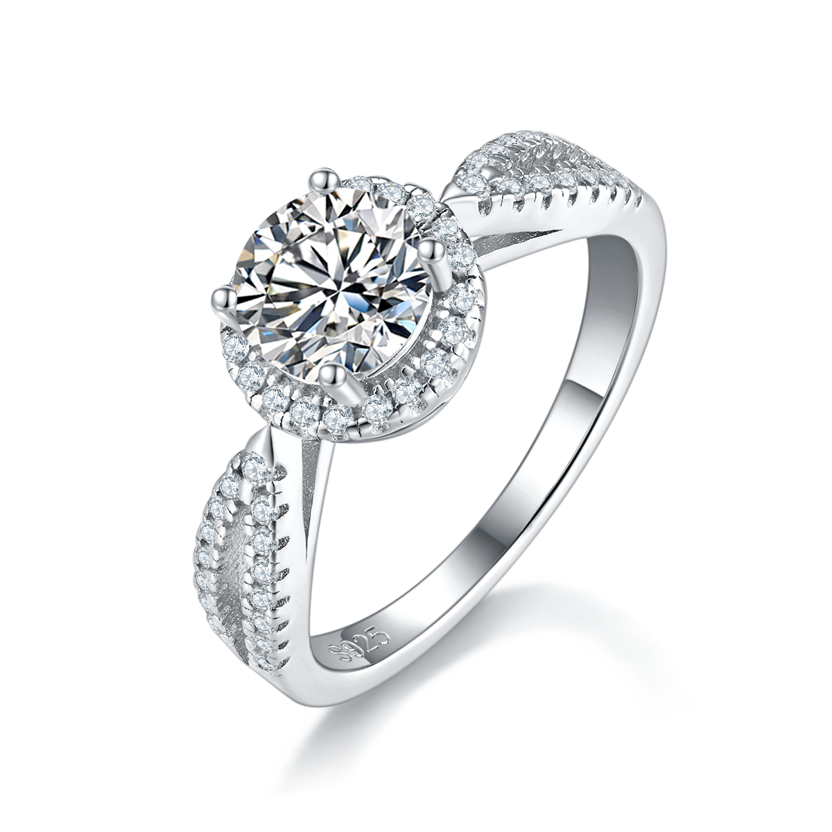 Light Luxury Round Bag Women's Ring S925 Silver Plated Platinum Customized Selection Main Stone Moissanite Diamond 1.0ct/Secondary Stone High Carbon Diamond