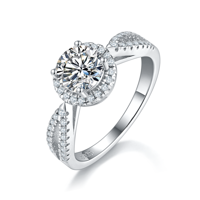 Affordable Luxury圆包Women's RingS925银镀白金定制选款主石Moissanite1.0ct/副石高碳钻