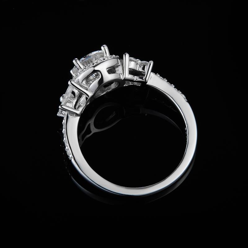 Affordable Luxury圆包Women's RingS925银镀白金定制选款主石Moissanite1.0ct/副石高碳钻
