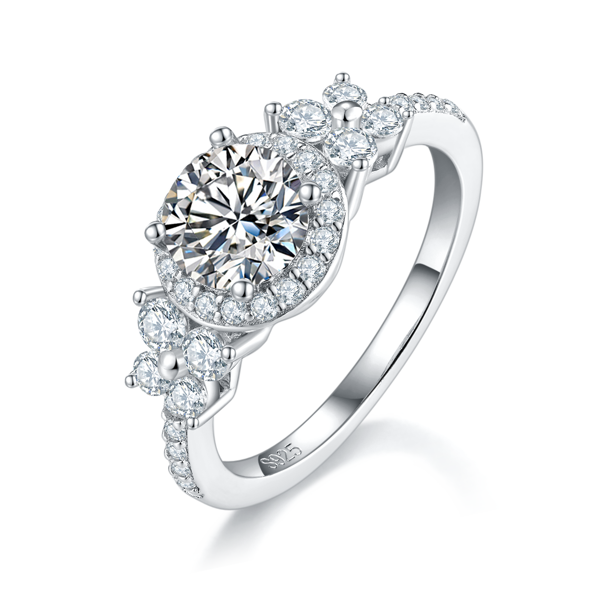 Light Luxury Round Bag Women's Ring S925 Silver Plated Platinum Customized Selection Main Stone Moissanite Diamond 1.0ct/Secondary Stone High Carbon Diamond