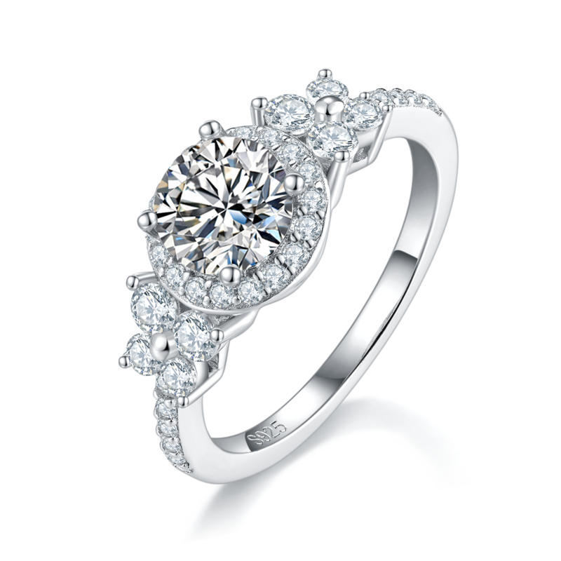 Affordable Luxury圆包Women's RingS925银镀白金定制选款主石Moissanite1.0ct/副石高碳钻