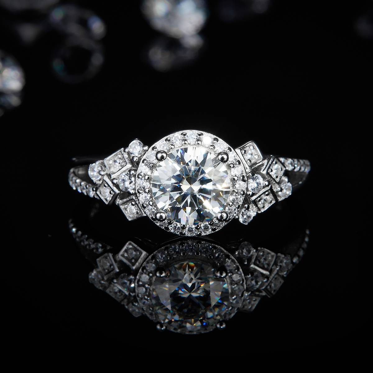 Light Luxury Round Bag Women's Ring S925 Silver Plated Platinum Customized Selection Main Stone Moissanite Diamond 1.0ct/Secondary Stone High Carbon Diamond