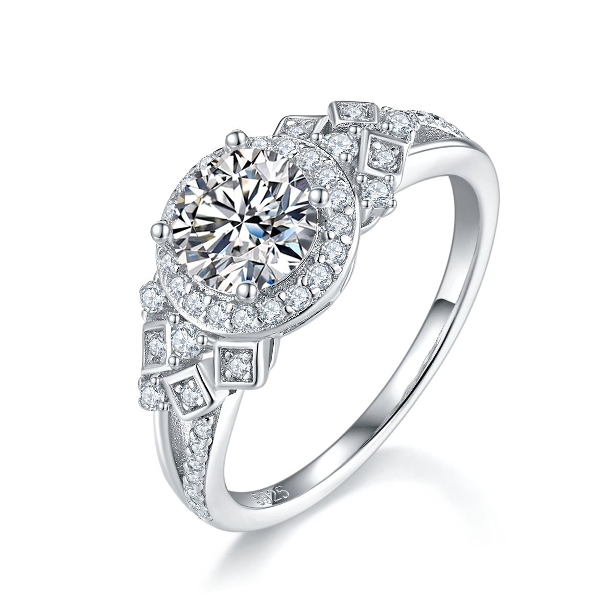Light Luxury Round Bag Women's Ring S925 Silver Plated Platinum Customized Selection Main Stone Moissanite Diamond 1.0ct/Secondary Stone High Carbon Diamond