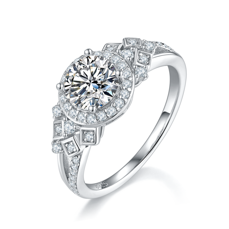 Affordable Luxury圆包Women's RingS925银镀白金定制选款主石Moissanite1.0ct/副石高碳钻
