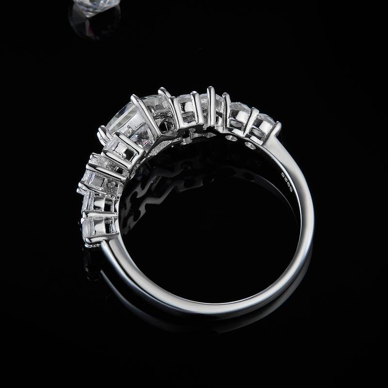 公主方Women's RingS925银镀白金定制选款主石Moissanite1.2ct/副石高碳钻