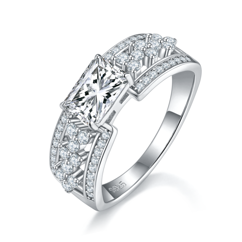 祖母绿切Women's RingS925银镀白金定制选款主石Moissanite1.0ct/副石高碳钻