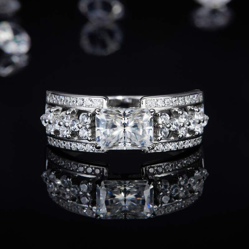 祖母绿切Women's RingS925银镀白金定制选款主石Moissanite1.0ct/副石高碳钻