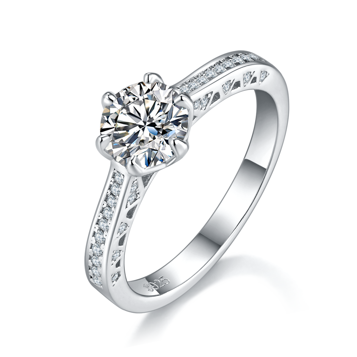 Single Head Women's Ring S925 Silver Plated Platinum Customized Selection Main Stone Moissanite Diamond 1.0ct/Secondary Stone High Carbon Diamond