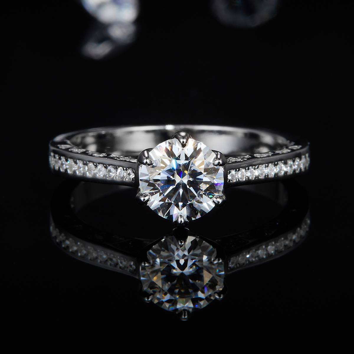 Single Head Women's Ring S925 Silver Plated Platinum Customized Selection Main Stone Moissanite Diamond 1.0ct/Secondary Stone High Carbon Diamond