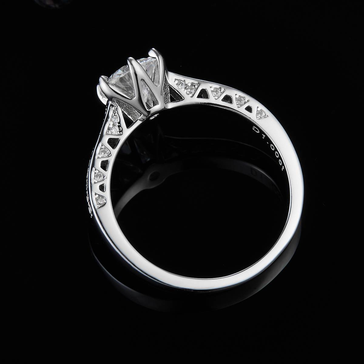Single Head Women's Ring S925 Silver Plated Platinum Customized Selection Main Stone Moissanite Diamond 1.0ct/Secondary Stone High Carbon Diamond