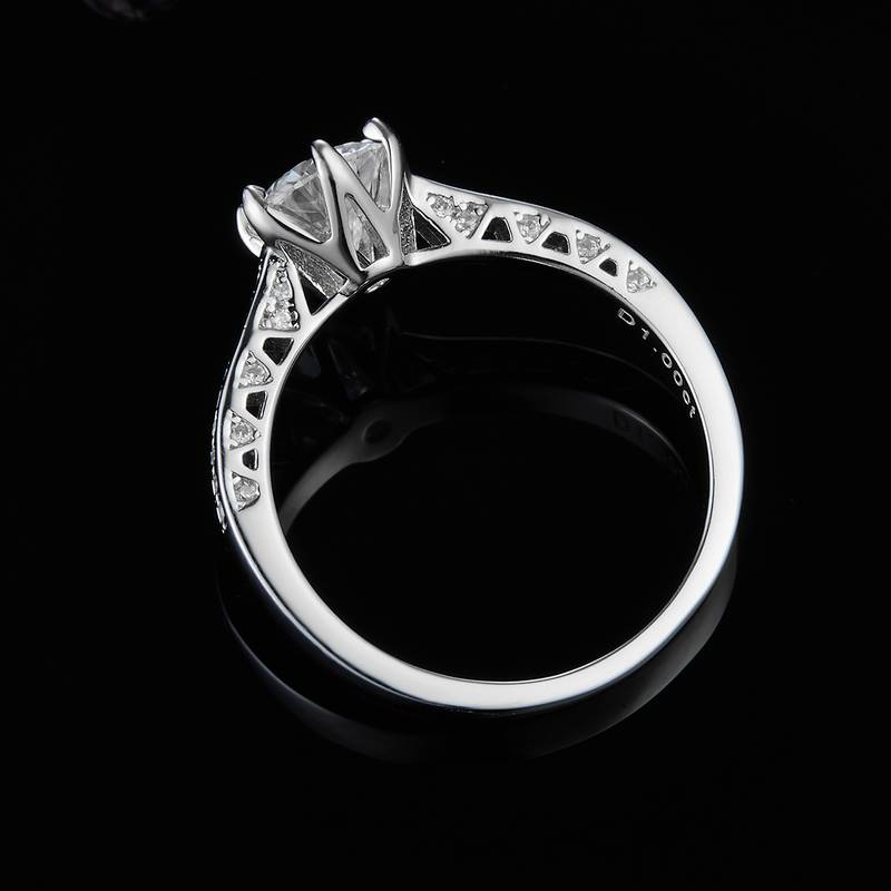 单头Women's RingS925银镀白金定制选款主石Moissanite1.0ct/副石高碳钻