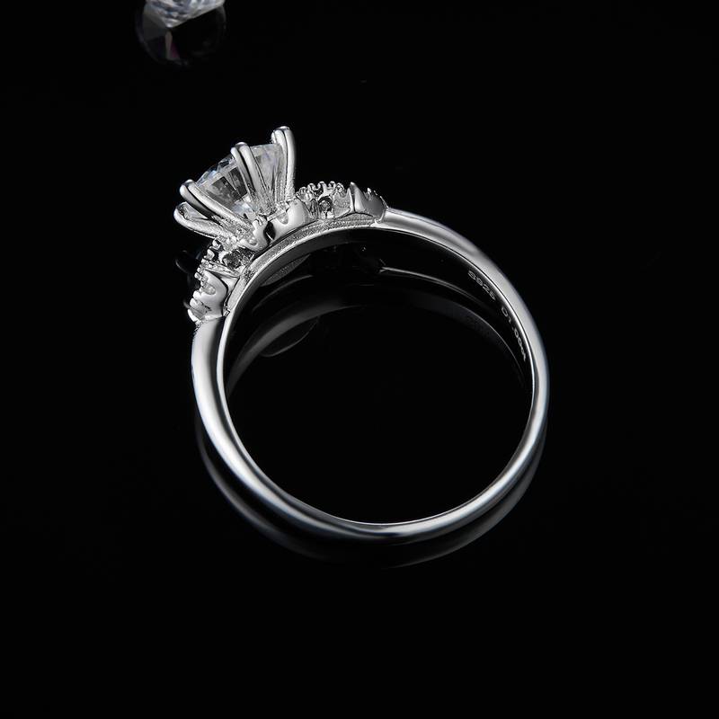 六爪Women's RingS925银镀白金定制选款主石Moissanite1.0ct/副石高碳钻