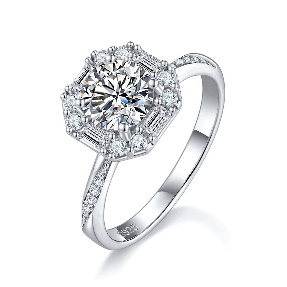 四爪豪华款女戒S925银镀白金定制选款主石莫桑钻1.0ct/副石高碳钻