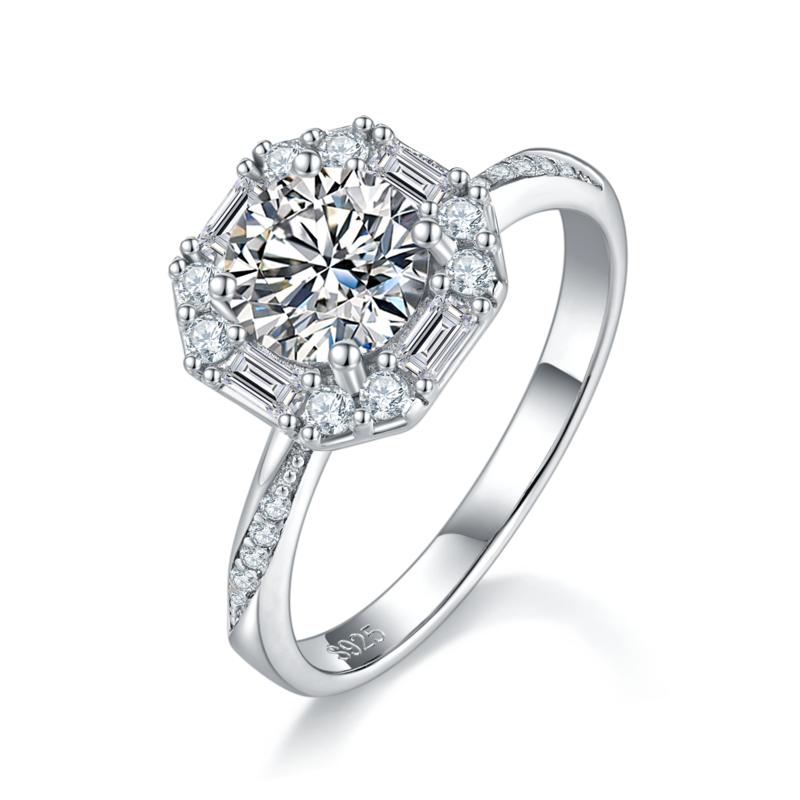 四爪豪华款女戒S925银镀白金定制选款主石莫桑钻1.0ct/副石高碳钻
