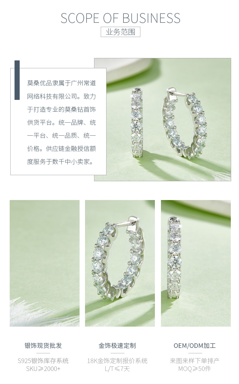 E240329004款S925银镀18K白金对半耳环莫桑钻厘石3.0mm/2.6ct - 3