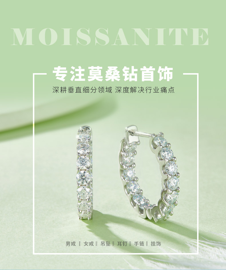 E240329004款S925银镀18K白金对半耳环莫桑钻厘石3.0mm/2.6ct - 1