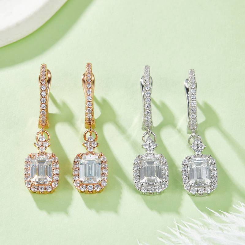 E21111601款S925银镀18K金对半耳环Moissanite5*7mmmm/2.0ct