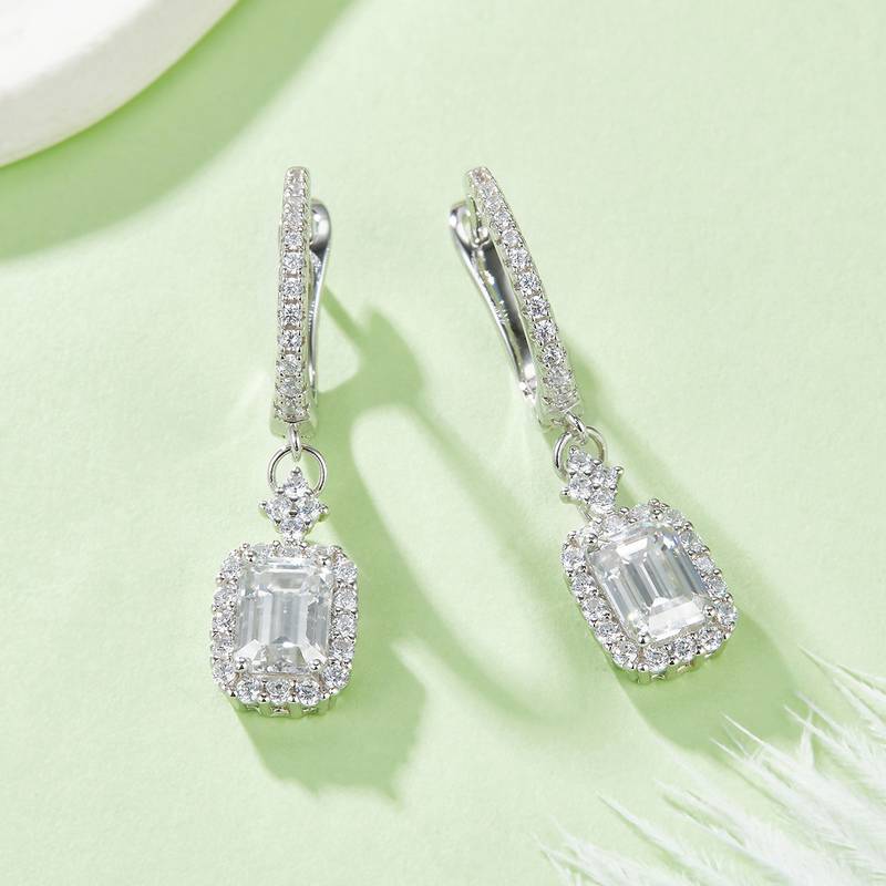 E21111601款S925银镀18K金对半耳环Moissanite5*7mmmm/2.0ct