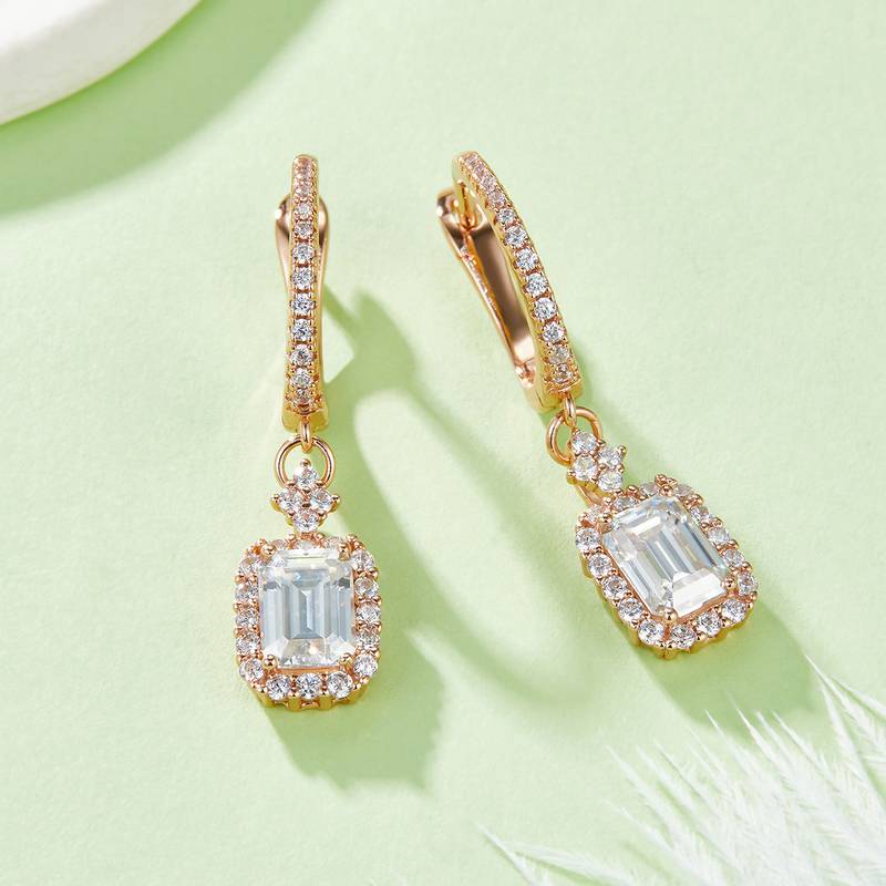 E21111601款S925银镀18K金对半耳环Moissanite5*7mmmm/2.0ct