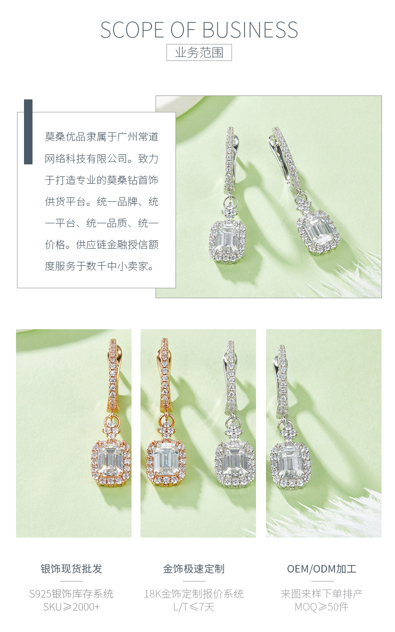 E21111601款S925银镀18K金对半耳环莫桑钻5*7mm/2.0CT - 3