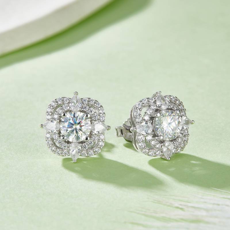 E221205026款S925银镀18K白金耳环Moissanite主石5.0mm/1.0ct