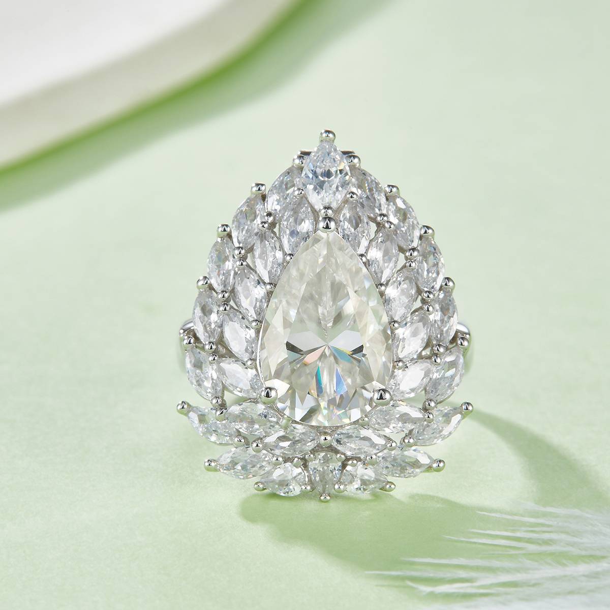 K230220026款S925银镀18K白金梨形MoissaniteWomen's Ring8*12mmmm/4.0ct