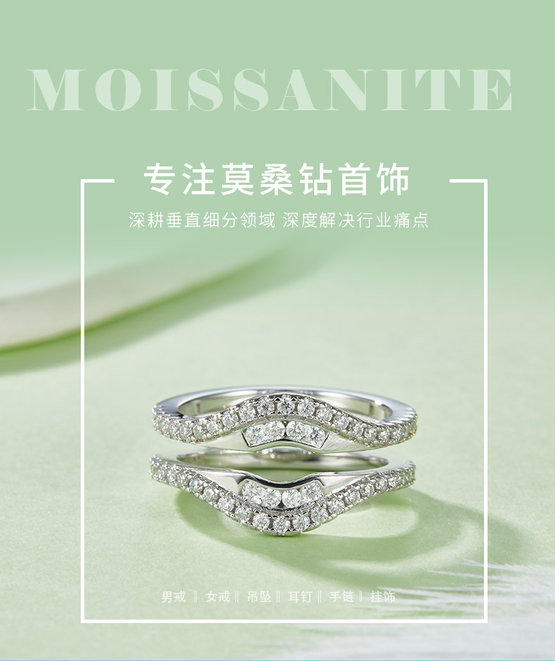 R220324014款S925银镀18K白金莫桑钻女戒厘石0.58CT - 1