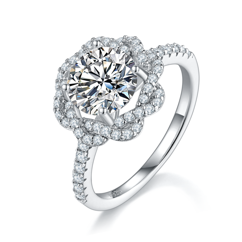 Affordable Luxury满钻Women's RingS925银镀白金定制选款主石Moissanite2.0ct/副石高碳钻