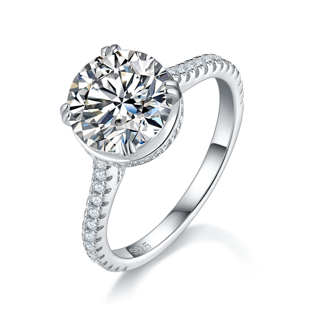Light Luxury Four Claw Women's Ring S925 Silver Plated Platinum Customized Selection Main Stone Moissanite Diamond 3.0ct/Secondary Stone High Carbon Diamond