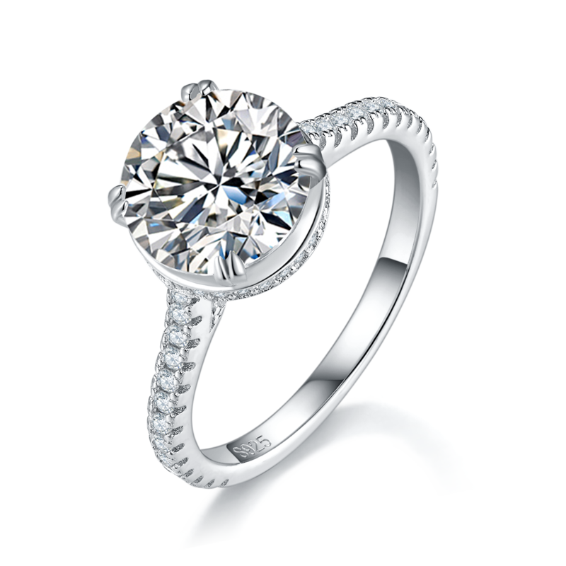 Affordable Luxury四爪Women's RingS925银镀白金定制选款主石Moissanite3.0ct/副石高碳钻