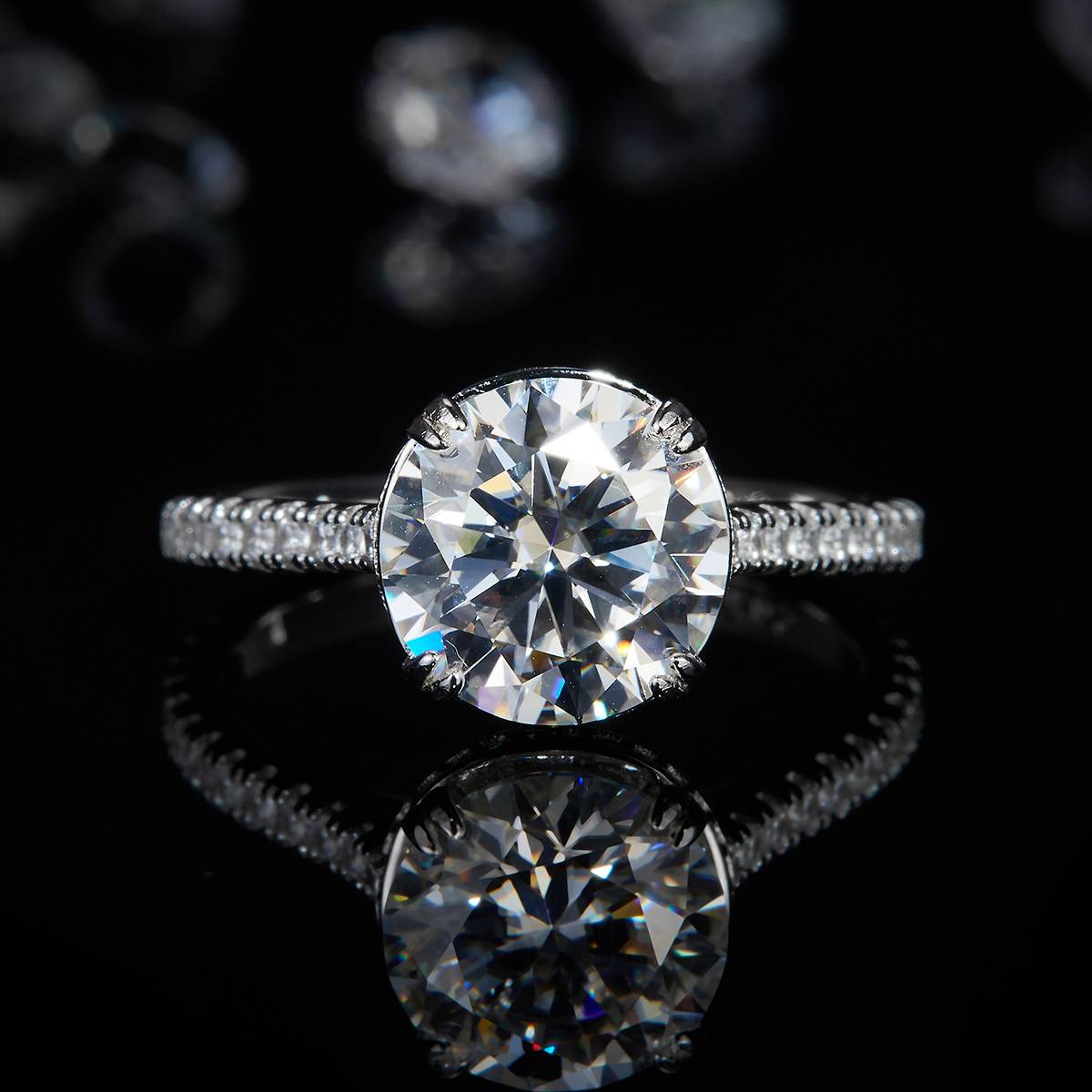 Light Luxury Four Claw Women's Ring S925 Silver Plated Platinum Customized Selection Main Stone Moissanite Diamond 3.0ct/Secondary Stone High Carbon Diamond