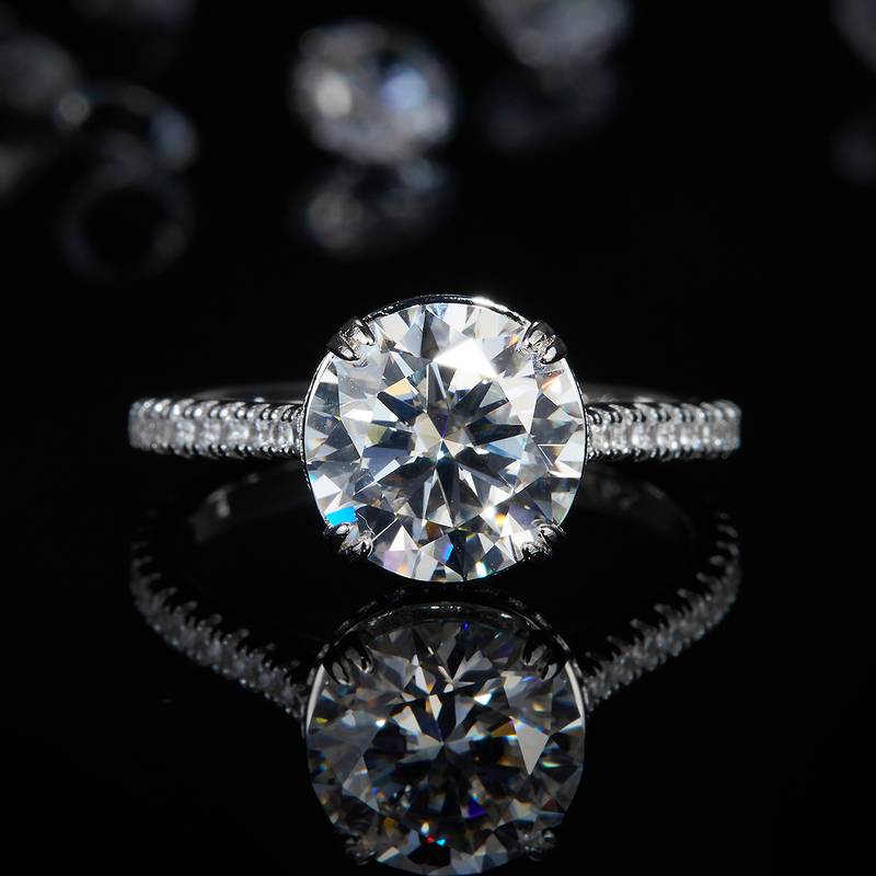Affordable Luxury四爪Women's RingS925银镀白金定制选款主石Moissanite3.0ct/副石高碳钻