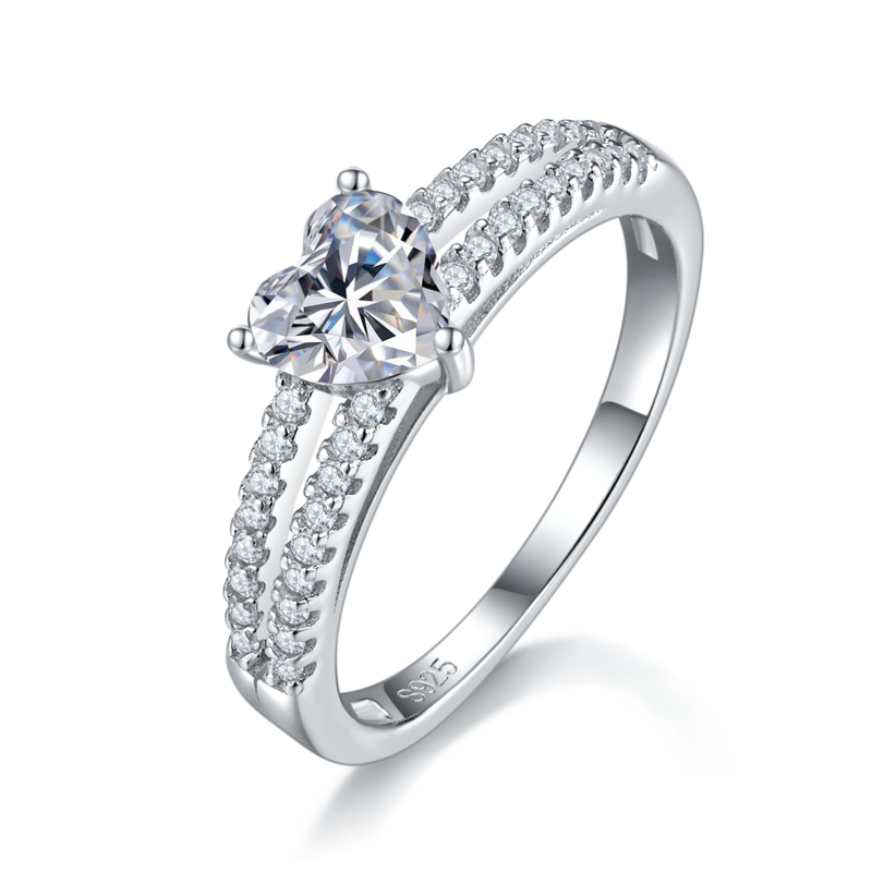 心形Women's RingS925银镀白金定制选款主石Moissanite0.8ct/副石高碳钻