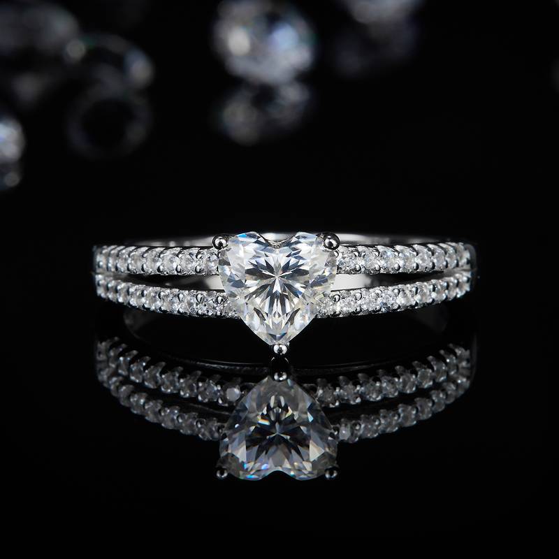 心形Women's RingS925银镀白金定制选款主石Moissanite0.8ct/副石高碳钻