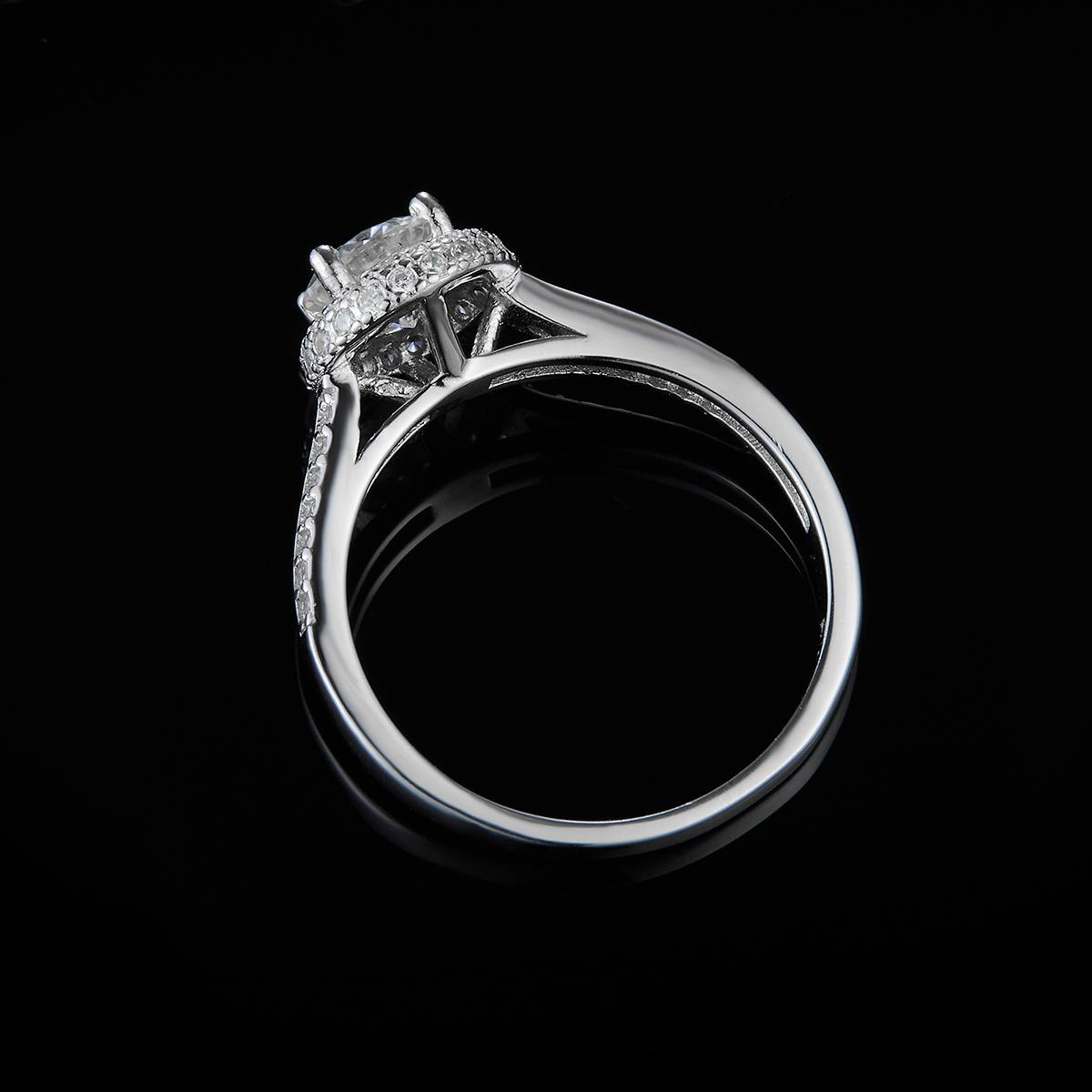 Light Luxury Round Bag Women's Ring S925 Silver Plated Platinum Customized Selection Main Stone Moissanite Diamond 0.8ct/Secondary Stone High Carbon Diamond