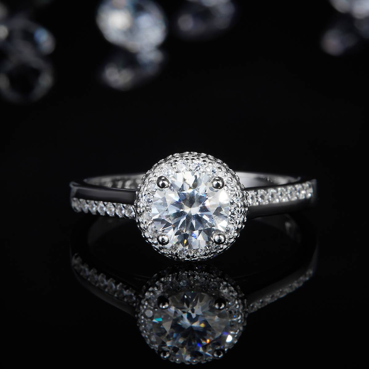 Light Luxury Round Bag Women's Ring S925 Silver Plated Platinum Customized Selection Main Stone Moissanite Diamond 0.8ct/Secondary Stone High Carbon Diamond