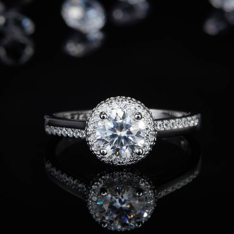 Affordable Luxury圆包Women's RingS925银镀白金定制选款主石Moissanite0.8ct/副石高碳钻